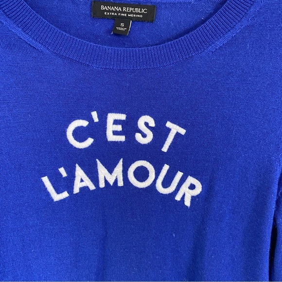 Banana Republic Sweater Women's S Blue 100% Extra Fine Merino Wool C'est L'amour - Picture 4 of 12